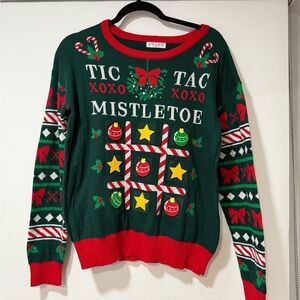 Green Christmas Sweater with Tic Tac Toe Design